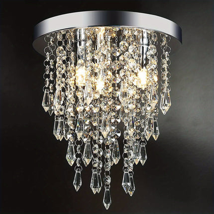 1pc Mini Crystal Flushmount Chandelier Fixture, Crystal Ceiling Lamp, Elegant Modern Flush Mount Ceiling Light