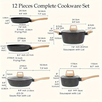 12 POTS and pans Set, Non-stick Cookware Set, Induction Cookware Non-stick Granite Cooking Set