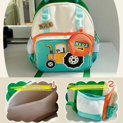 Lightweight Cartoon Tractor Backpacks for Kids - Adjustable Strap, Durable Polyester Lining