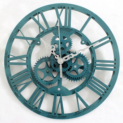Sapphire Green European Antique Gear Wall Clock Retro Wall Clock Living Room Decoration Gear Clock Wall Clock Watch Mute