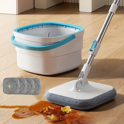1set, Three Fiber Cloth Heads, Rotating Head Hand-free Mop with Bucket for Sewage Separation