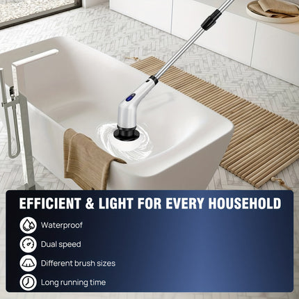 Electric Rotary Scrubber Cordless Shower Cleaner Bathroom Cleaning Brush With Adjustable Telescopic