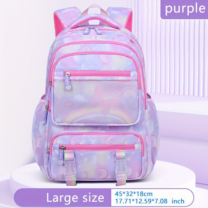 Lightweight Backpack for Girls - Colorful Rainbow & Butterfly Design, Adjustable Strap, Ideal for Elementary