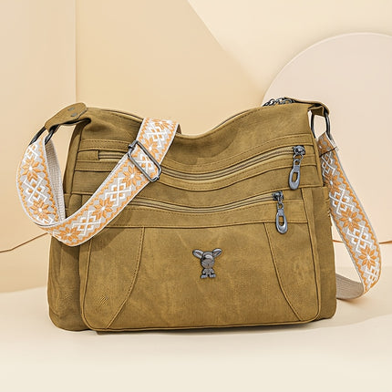 Women's Vintage Bohemian PU Shoulder Bag Adjustable Strap & Zipper Closure