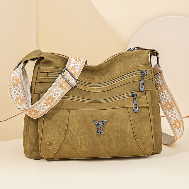 Women's Vintage Bohemian PU Shoulder Bag Adjustable Strap & Zipper Closure