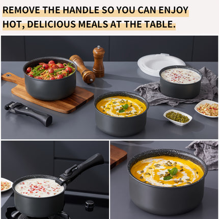 Induction Saucepan Set 7pcs, Nonstick Pots Set with Removable Handles, for All Hobs, Stackable Design,