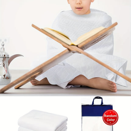 Boy's 2pcs Ihram Towels, White Islamic Towel, One-size Fit, Comes With Free Gift - Random Color Bag