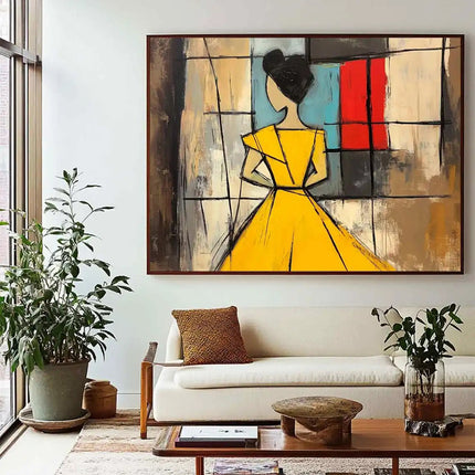 Abstract Woman  Handmade Oil Painting Large Brown Green Texture Painting Vintage Abstract People Art Wabi Sabi Wall Art