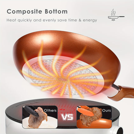 10pcs Copper Nonstick Cookware Set, Aluminum Induction Compatible Pots and Pans with Ceramic Coating,