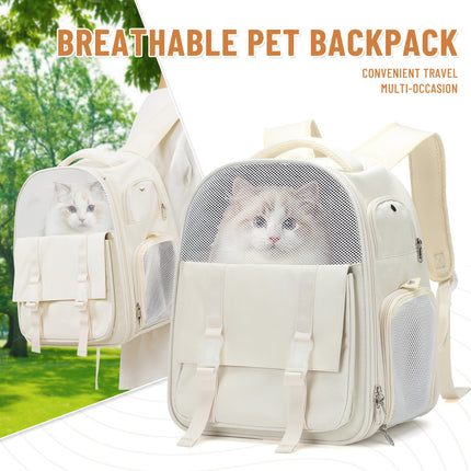 Large Capacity Portable Pet Carrier Backpack Breathable Nylon with Transparent Front Panel