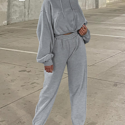 Gray Solid Drop Shoulder Hoodie and Joggers Activewear Set