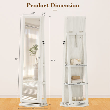 Full-Length Mirror, 360° Swivel Jewelry Armoire, Large Jewelry Storage With Lockable,