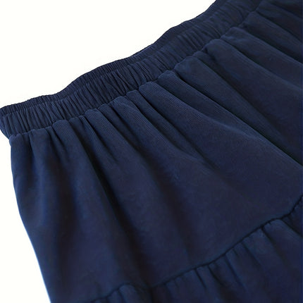 Women's 2025 New Corduroy A-Line Maxi Skirt - Winter Deep Navy Blue Pleated Flared