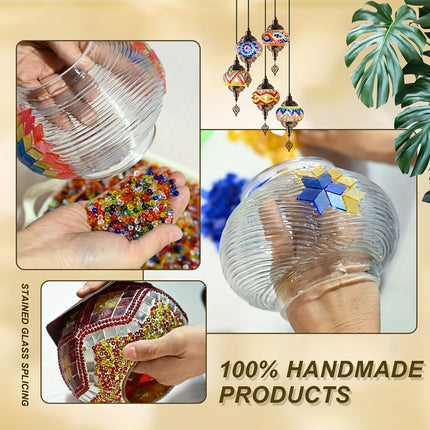 1pc Turkish-Moroccan Tile Pendant Ceiling Light, 5-Arm Shade, E27 Socket, Handcrafted Glass,