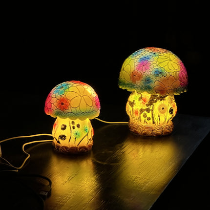 Hand-Painted-Style Multicolor LED Mushroom Lamp with Glowing & Warm White Base