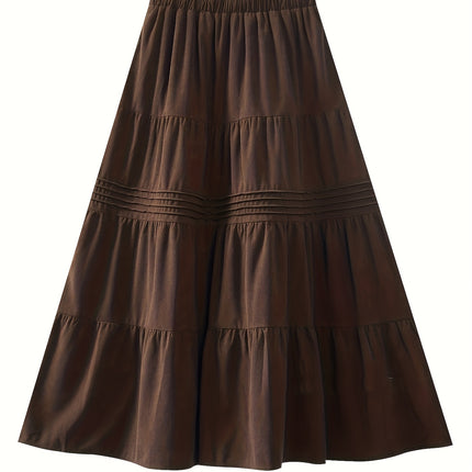 Women's 2025 New Corduroy A-Line Maxi Skirt - Winter Deep Navy Blue Pleated Flared