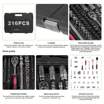 216pcs Wrench And Socket Set for Automotive, Marine, And Motorcycle Repairs with Ratchet And Spanners
