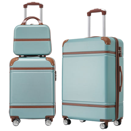 Hardshell Luggage Sets 3 Pieces 20'+24' with Cosmetic Case Spinner Suitcase TSA Lock Lightweight Green