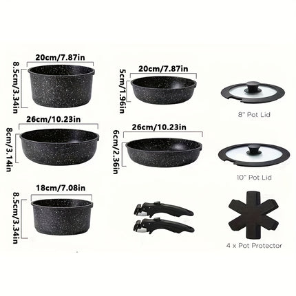 Cookware Set with Detachable Handle, Aluminum Alloy Kitchen Pots and Pans Set for Induction,