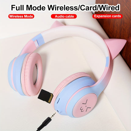 Cat Ear Headphones with Cat Ear Headpieces & RGB HIFI Sound Stereo Sound Compatible