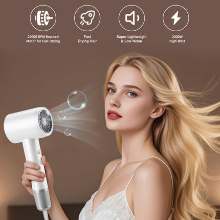 2000W Professional Hair Dryer | 5-Level Hot and Cold Air Control, Blue Light Protection
