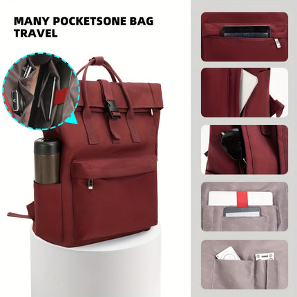 New Large-Capacity Rolled-Edge Backpack Suitable for 15.6-Inch Laptops, Ideal for Both Male And Female Students
