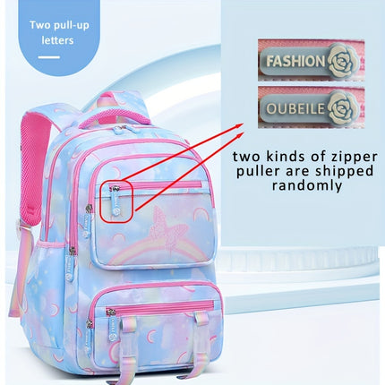 Lightweight Backpack for Girls - Colorful Rainbow & Butterfly Design, Adjustable Strap, Ideal for Elementary