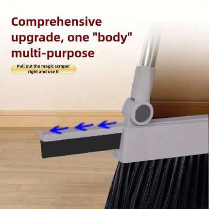 4-in-1 Multifunctional Broom and Dustpan Combo with Squeegee & Brush Attachments