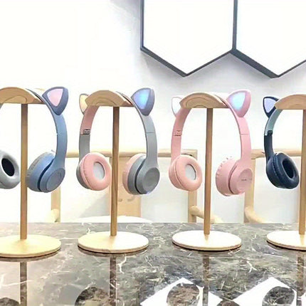 Wireless Headphones, Cat Ears Glow, Foldable Plug-in Card Stereo Headphones Wireless Protocol