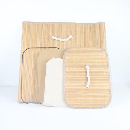 Folding Bamboo Laundry Basket Storage Organizer With Lid