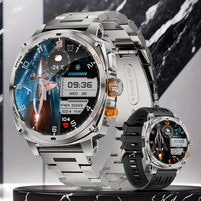 Business Smart Watch for iPhone Android with Bluetooth Calls LED Flashlight 1.75-Inch AMOLED