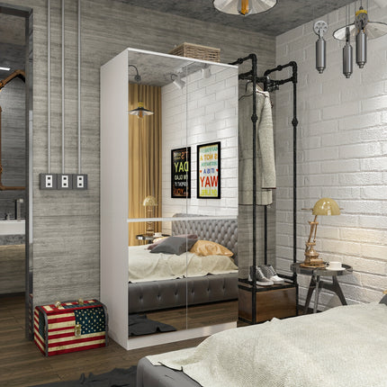 Mirror Wardrobe Armoire, Wardrobe Armoire Closet With 4 Glass Full Length Mirror Doors And Hanging Rod,