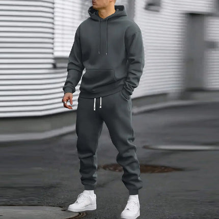 Men's Casual Sports Suit Solid Color Hoodie With Gridles Pants