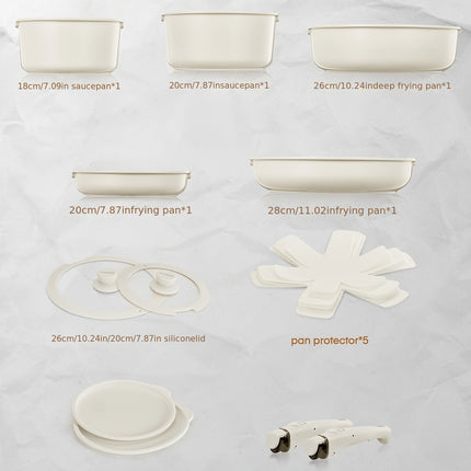 16 Induction Saucepans Featuring Detachable Handles, Non-Stick Ceramic Cookware Including 20/28 Cm Pans