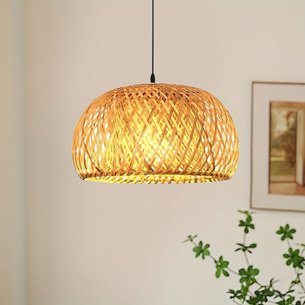 Pendant Light Kitchen Island 11.81 Inch (Approx. 30cm) Bamboo Dining Light Fixture Dome Boho Chandelier