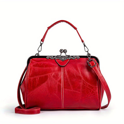Women'S Geometric Striped Faux Leather Crossbody Bag with Removable Strap, Kiss Lock Closure