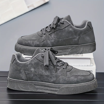 Men's Low-Top Olive Green PU -like Sneakers - All-Terrain Lace-Up Shoes with PVC Sole,