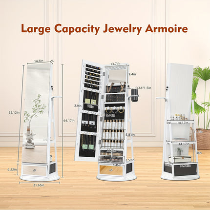 LED Lights, Full Length Mirror Cabinet Standing, Jewelry Organizer Storage, Foldable Makeup Shelf