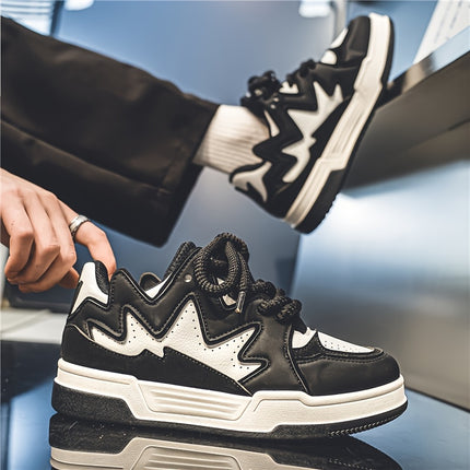 Men's Heavy-Duty Thick-Sole Sneakers Round Toe Low-Top Lace-Up Skate Shoes Suitable