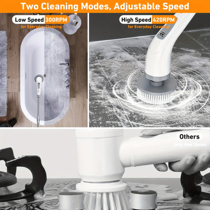 FLZH Electric Spin Scrubber | Dual Adjustable Speeds, Cordless, Portable with 7 Replaceable Brush Heads for Floor, Bathroom, Tub, Tile