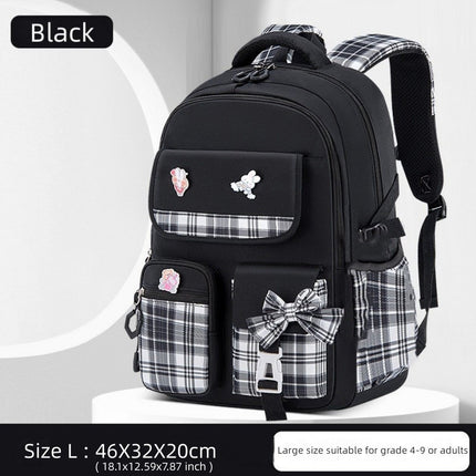 Cute  Plaid Bowknot Backpack for Girls - Lightweight, Durable Nylon Schoolbag with Multiple Compartments