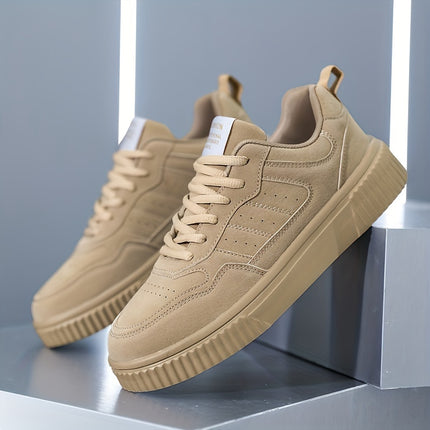 Men's Lightweight Lace-Up Casual Sneakers - Stylish Beige Low-Top Skate Shoes with Durable MD Sole,