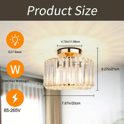 Modern Crystal Ceiling Light - Vintage K9 Crystal Chandelier Metal Cages Lampshade Metal E27 Socket