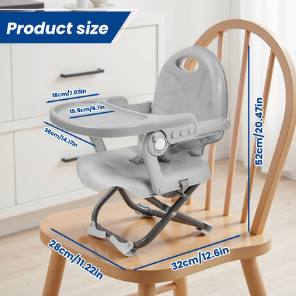 Tray  Portable Travel Dining Chair for Kids, No Assembly Needed, Durable PP Material, Grey, Indoor & Outdoor Use,