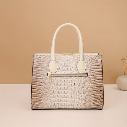 Handbag with Golden-Tone Hardware, Detachable Shoulder Strap & Zipper Closure