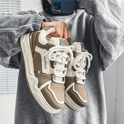 Men'S Skate Sneakers - All-Season Low-Top Skateboard Shoes with Thick Cushioned PVC Sole,