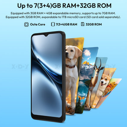 XGODY X36 Smartphone Black/Blue, 5MP+13MP Camera 6.5" HD TouchScreen 7GB RAM + 32GB ROM,