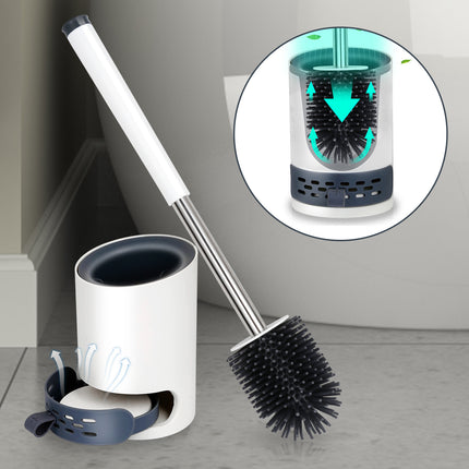 Deep-Cleaning Silicone Toilet Brush with Base for Bathroom or Guest Toilet, White, Antibacterial