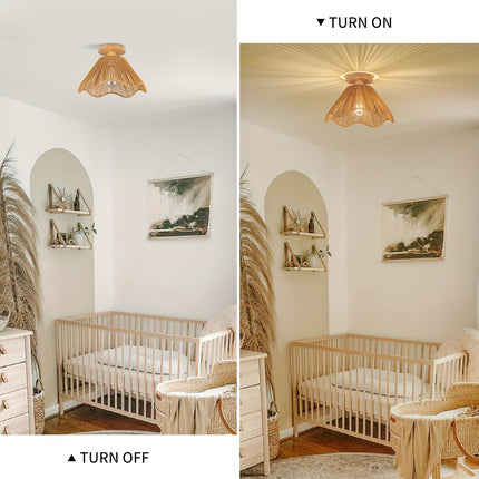 Boho Light Fixtures Ceiling Mount Boho Rattan Ceiling Light Flush Mount Mini Chandelier Woven Ceiling Light