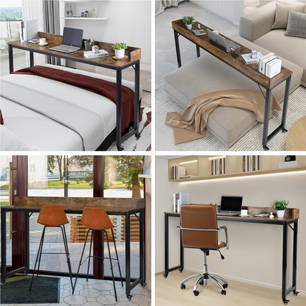 1pc Heavy Duty Classic Style Overbed Table | Queen Size Mobile Bed Desk with 360° Rotating Wheels
